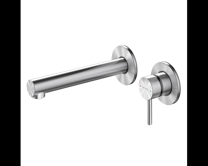 Tūroa Wall Mounted Basin Mixer With Spout (Stainless Steel)