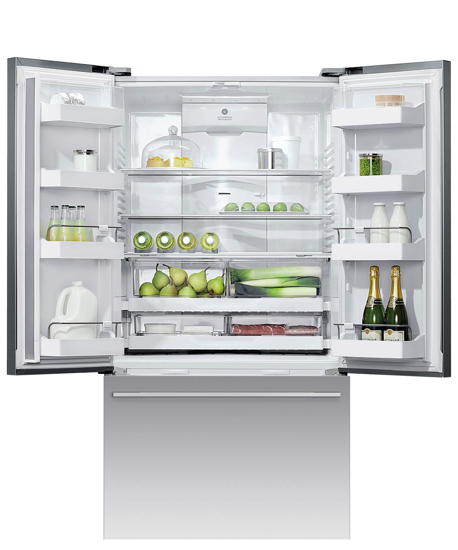 French Door Fridge 900mm Metal Handles Ice Water